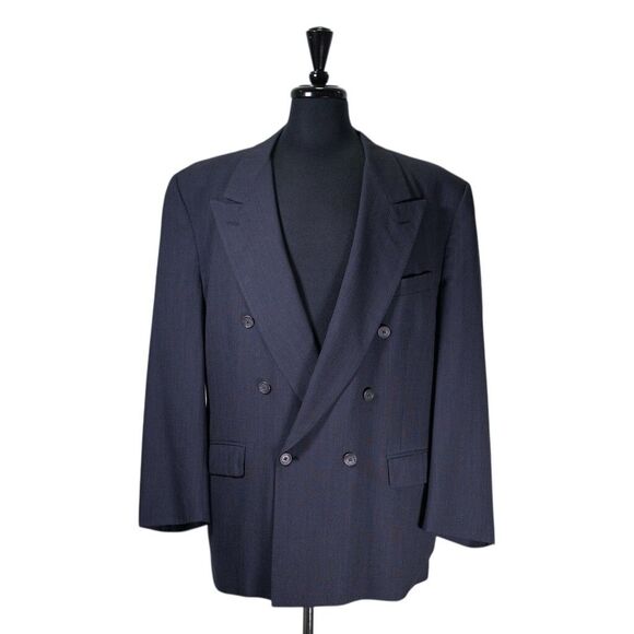 Christian Dior Mens Blazer Double Breasted Blue Plaid Wool Jacket Sport Coat 44R